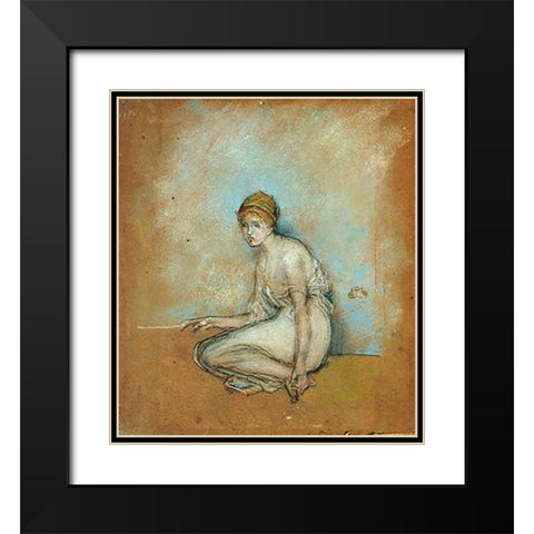 A Seated Figure 1870 Black Modern Wood Framed Art Print with Double Matting by Whistler, James McNeill