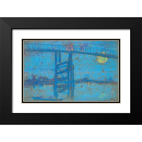 Nocturne Battersea Bridge 1872 Black Modern Wood Framed Art Print with Double Matting by Whistler, James McNeill