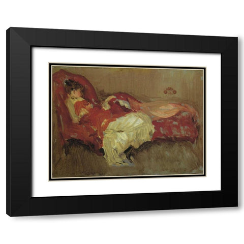 Note In Red The Siesta 1883 Black Modern Wood Framed Art Print with Double Matting by Whistler, James McNeill