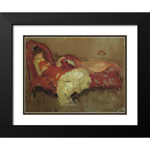 Note In Red The Siesta 1883 Black Modern Wood Framed Art Print with Double Matting by Whistler, James McNeill