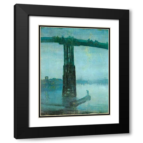 Old Battersea Bridge Black Modern Wood Framed Art Print with Double Matting by Whistler, James McNeill