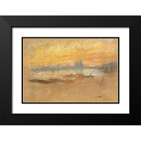Sunset Red And Gold Salute 1880 Black Modern Wood Framed Art Print with Double Matting by Whistler, James McNeill