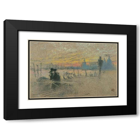 Sunset Red And Gold The Gondolier 1880 Black Modern Wood Framed Art Print with Double Matting by Whistler, James McNeill