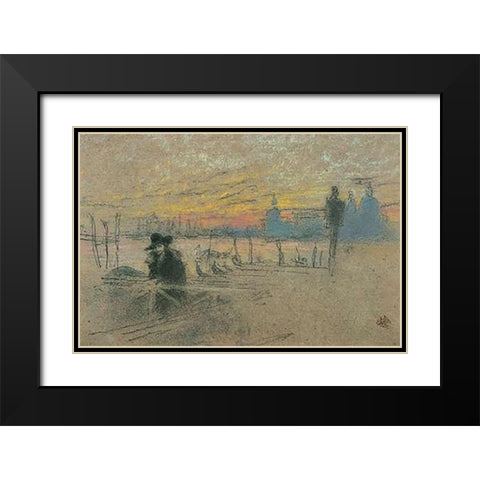 Sunset Red And Gold The Gondolier 1880 Black Modern Wood Framed Art Print with Double Matting by Whistler, James McNeill
