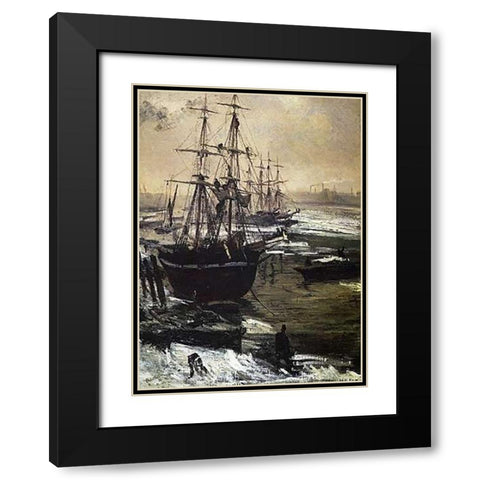 Thames On Ice Black Modern Wood Framed Art Print with Double Matting by Whistler, James McNeill