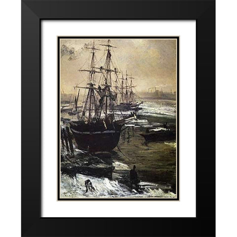 Thames On Ice Black Modern Wood Framed Art Print with Double Matting by Whistler, James McNeill