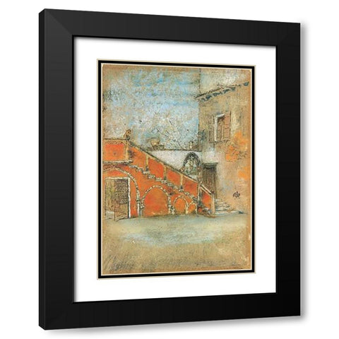 The Staircase Note In Red 1880 Black Modern Wood Framed Art Print with Double Matting by Whistler, James McNeill