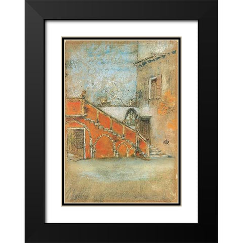 The Staircase Note In Red 1880 Black Modern Wood Framed Art Print with Double Matting by Whistler, James McNeill