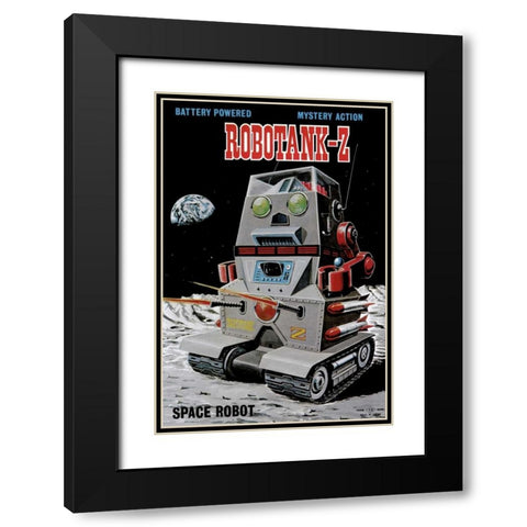 Robotank-Z Space Robot Black Modern Wood Framed Art Print with Double Matting by Retrobot
