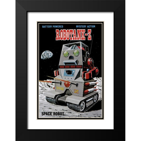 Robotank-Z Space Robot Black Modern Wood Framed Art Print with Double Matting by Retrobot