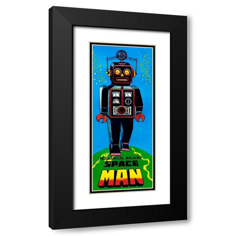 Mechanical Walking Space Man Black Modern Wood Framed Art Print with Double Matting by Retrobot