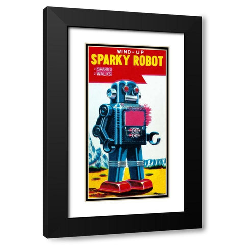 Sparky Robot Black Modern Wood Framed Art Print with Double Matting by Retrobot