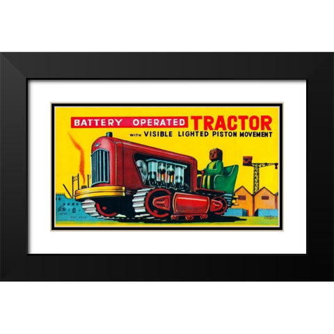 Battery Operated Tractor Black Modern Wood Framed Art Print with Double Matting by Retrobot