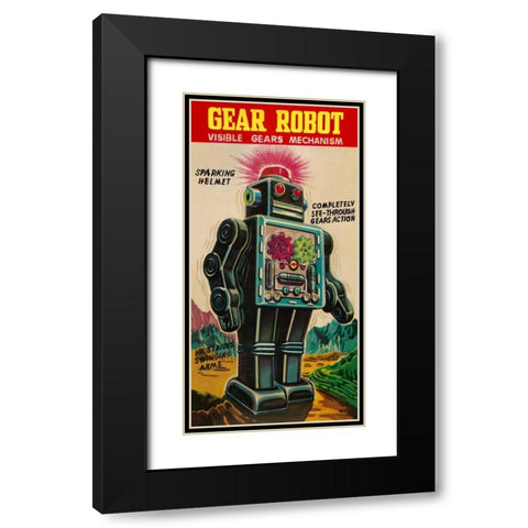 Gear Robot Black Modern Wood Framed Art Print with Double Matting by Retrobot