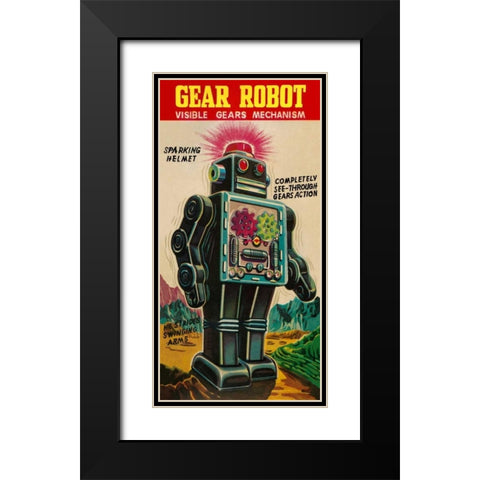 Gear Robot Black Modern Wood Framed Art Print with Double Matting by Retrobot