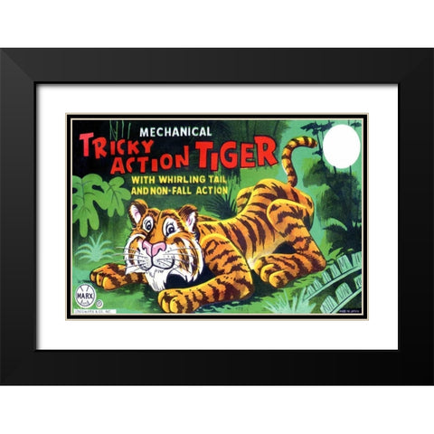 Tricky Action Tiger Black Modern Wood Framed Art Print with Double Matting by Retrobot