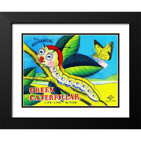 Mechanical Green Caterpillar Black Modern Wood Framed Art Print with Double Matting by Retrobot
