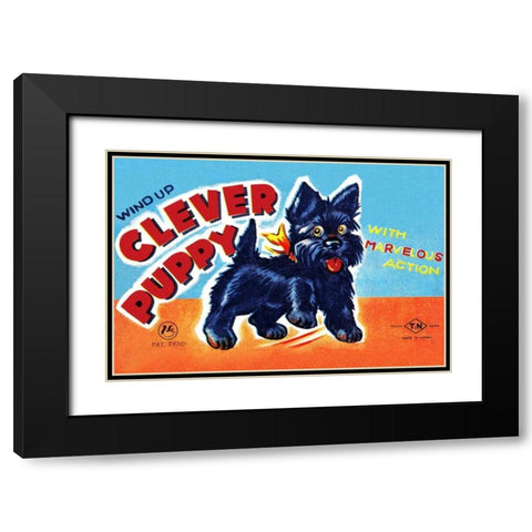 Wind Up Clever Puppy Black Modern Wood Framed Art Print with Double Matting by Retrobot