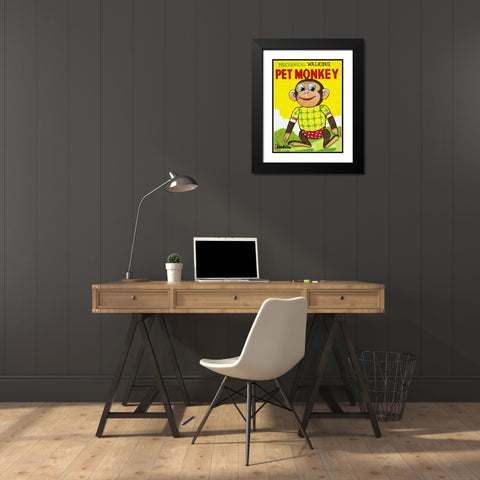 Mechanical Walking Pet Monkey Black Modern Wood Framed Art Print with Double Matting by Retrobot