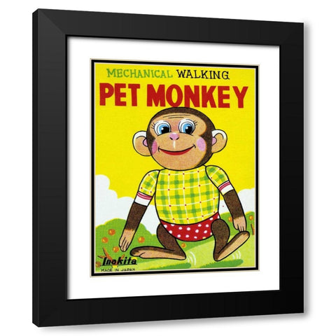 Mechanical Walking Pet Monkey Black Modern Wood Framed Art Print with Double Matting by Retrobot