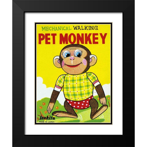 Mechanical Walking Pet Monkey Black Modern Wood Framed Art Print with Double Matting by Retrobot