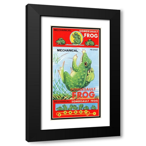 Mechanical Somersault Frog Black Modern Wood Framed Art Print with Double Matting by Retrobot