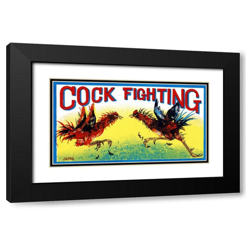Cock Fighting Black Modern Wood Framed Art Print with Double Matting by Retrobot