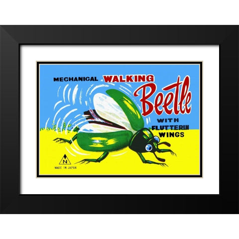 Mechanical Walking Beetle Black Modern Wood Framed Art Print with Double Matting by Retrobot