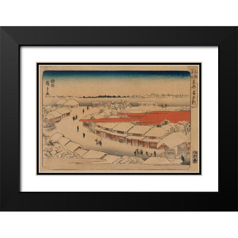 Morning snow at Yoshiwara Black Modern Wood Framed Art Print with Double Matting by Hiroshige, Ando