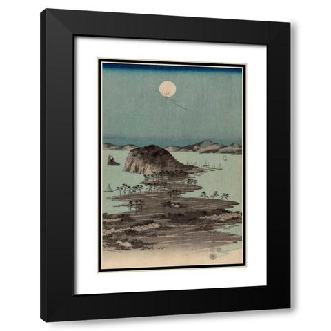 Evening view of the eight famous sites at Kanazawa in Musashi Province #2 Black Modern Wood Framed Art Print with Double Matting by Hiroshige, Ando