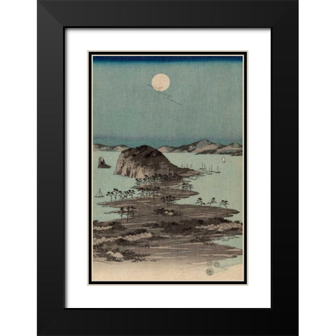 Evening view of the eight famous sites at Kanazawa in Musashi Province #2 Black Modern Wood Framed Art Print with Double Matting by Hiroshige, Ando