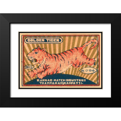 Golden Tiger Black Modern Wood Framed Art Print with Double Matting by Unknown