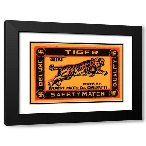 Tiger Safety Match Black Modern Wood Framed Art Print with Double Matting by Phillumenart