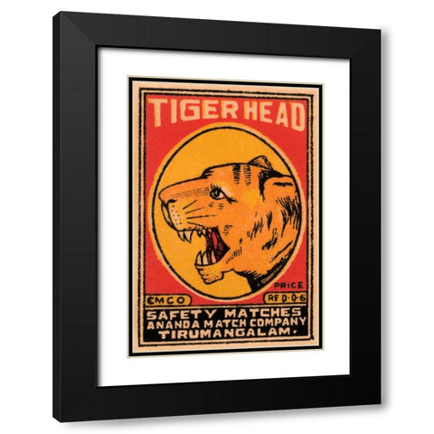 Tiger Head Safety Matches Black Modern Wood Framed Art Print with Double Matting by Phillumenart