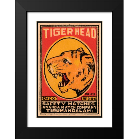 Tiger Head Safety Matches Black Modern Wood Framed Art Print with Double Matting by Phillumenart