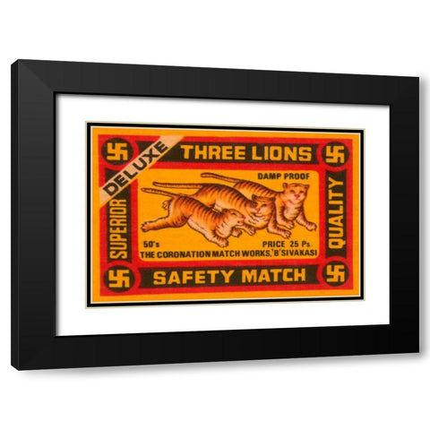 Three Lions Safety Match Black Modern Wood Framed Art Print with Double Matting by Phillumenart