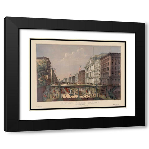 Elevated Railway Near Wall Street Black Modern Wood Framed Art Print with Double Matting by Unknown