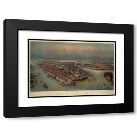 Birds-eye view of Manhattan, New York Black Modern Wood Framed Art Print with Double Matting by Unknown