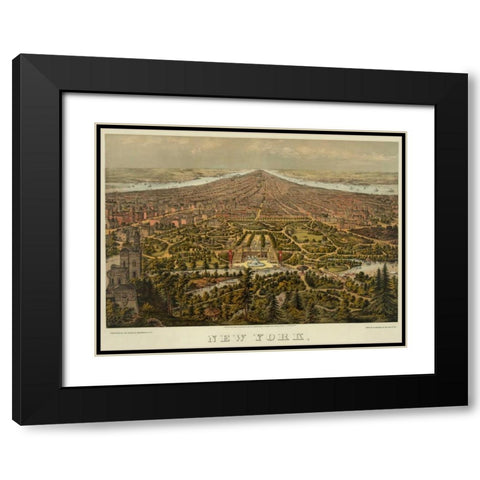 Birds-eye view of Manhattan, New York Black Modern Wood Framed Art Print with Double Matting by Unknown