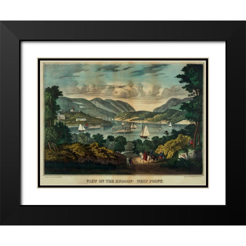 View on the Hudson - West Point Black Modern Wood Framed Art Print with Double Matting by Unknown