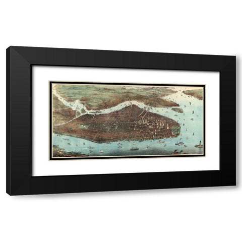 Birds-eye view of Manhattan, New York Black Modern Wood Framed Art Print with Double Matting by Unknown