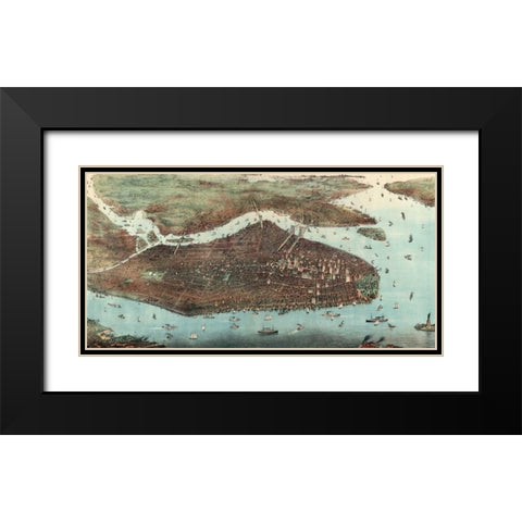 Birds-eye view of Manhattan, New York Black Modern Wood Framed Art Print with Double Matting by Unknown