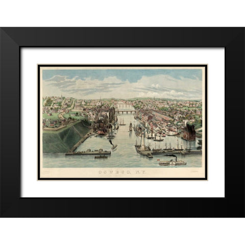 Oswego New York Harbor Black Modern Wood Framed Art Print with Double Matting by Unknown
