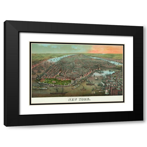 Birds-eye view of Manhattan, New York Black Modern Wood Framed Art Print with Double Matting by Unknown