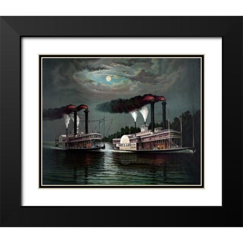 Race of the steamers Robert. E. Lee and Natchez on the Mississippi Black Modern Wood Framed Art Print with Double Matting by Donaldosn