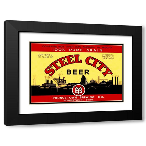 Steel City Beer Black Modern Wood Framed Art Print with Double Matting by Vintage Booze Labels