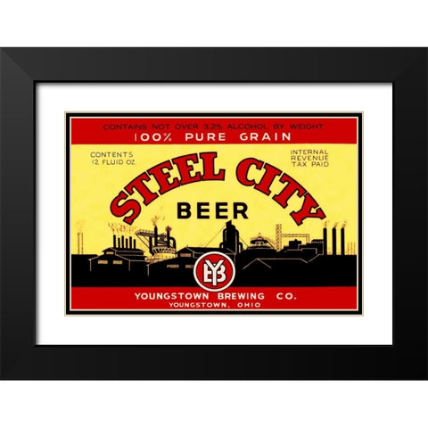 Steel City Beer Black Modern Wood Framed Art Print with Double Matting by Vintage Booze Labels