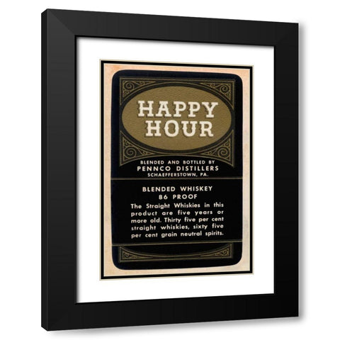 Happy Hour Blended Whiskey Black Modern Wood Framed Art Print with Double Matting by Vintage Booze Labels