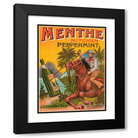 Menthe Peppermint Black Modern Wood Framed Art Print with Double Matting by Vintage Booze Labels