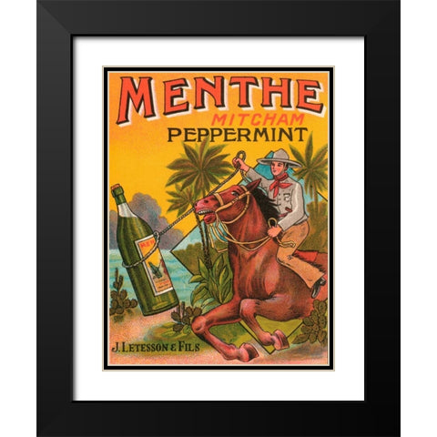 Menthe Peppermint Black Modern Wood Framed Art Print with Double Matting by Vintage Booze Labels